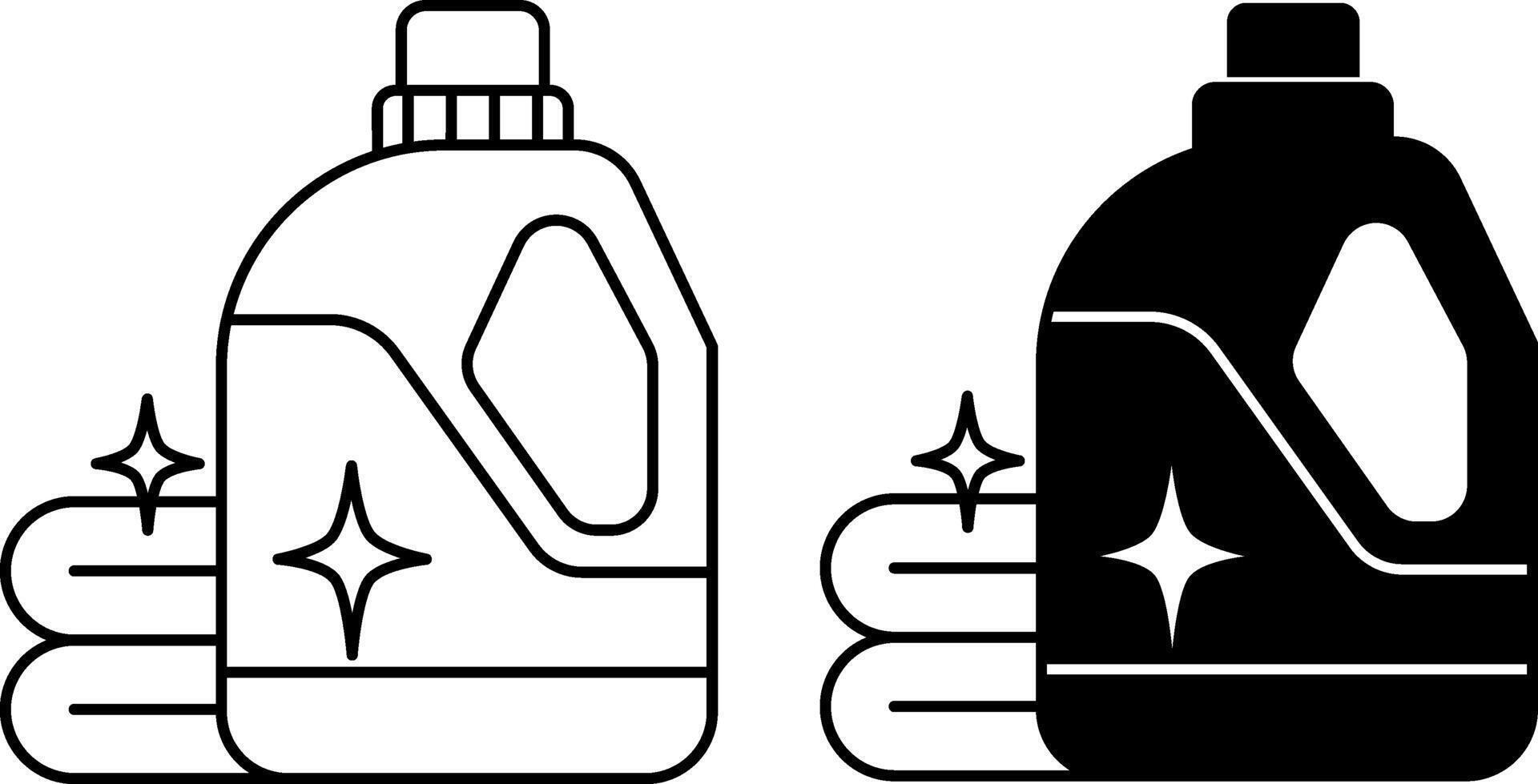 Detergent Icons. Black and White Illustrations. Washing Powder and Towels. Plastic Container for Household Chemicals. Grocery Concept vector