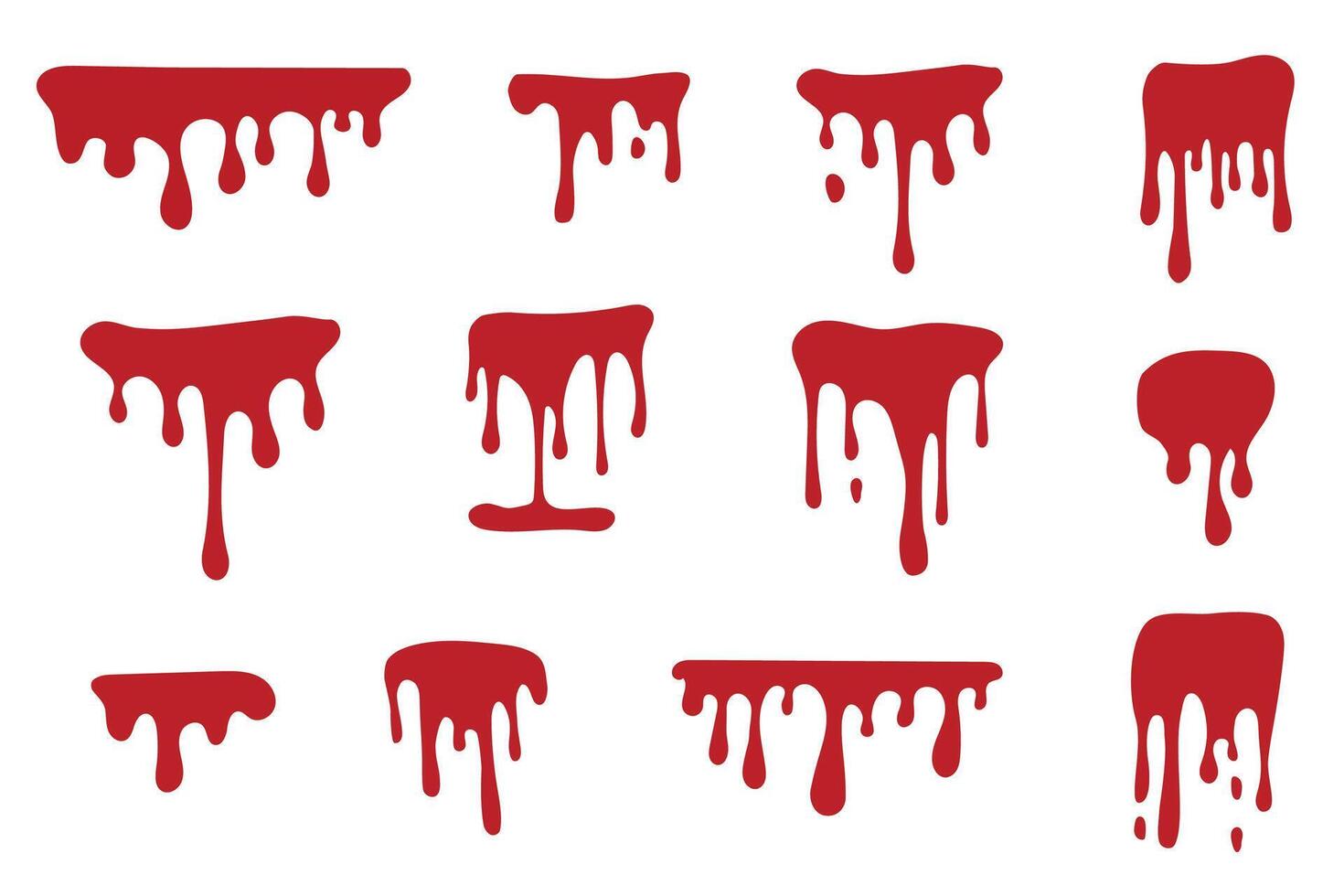 Halloween blood splatter and drip. Bleeding splatter and bloody silhouettes. Red paint dripping. Horror decorative elements. illustration in flat style on white background. vector
