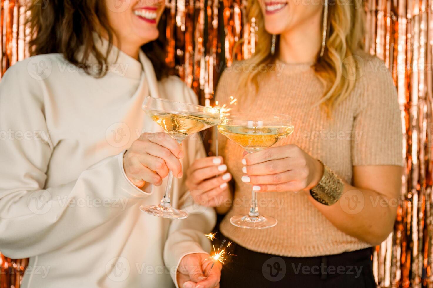 Crop women proposing toast during party photo