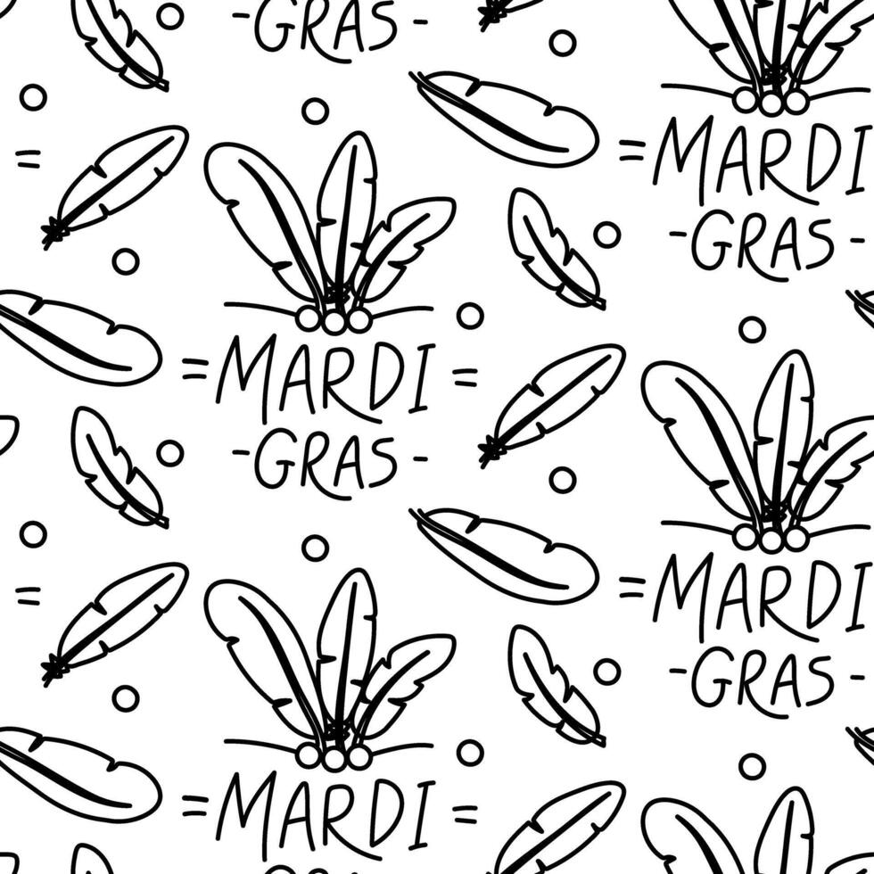 doodle feather pattern for Mardi Gras or a costume party. It is part of costume's decor. It is suitable for making invitations, posters, decorations and promotional materials for events. Monochrome vector