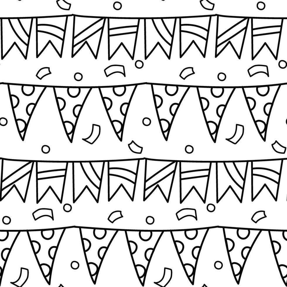 pattern with doodle flags and confetti for events. Seamless ropes with holiday flags. design of invitations, promotional materials, decorations and posters for holidays, carnival events, summer events vector
