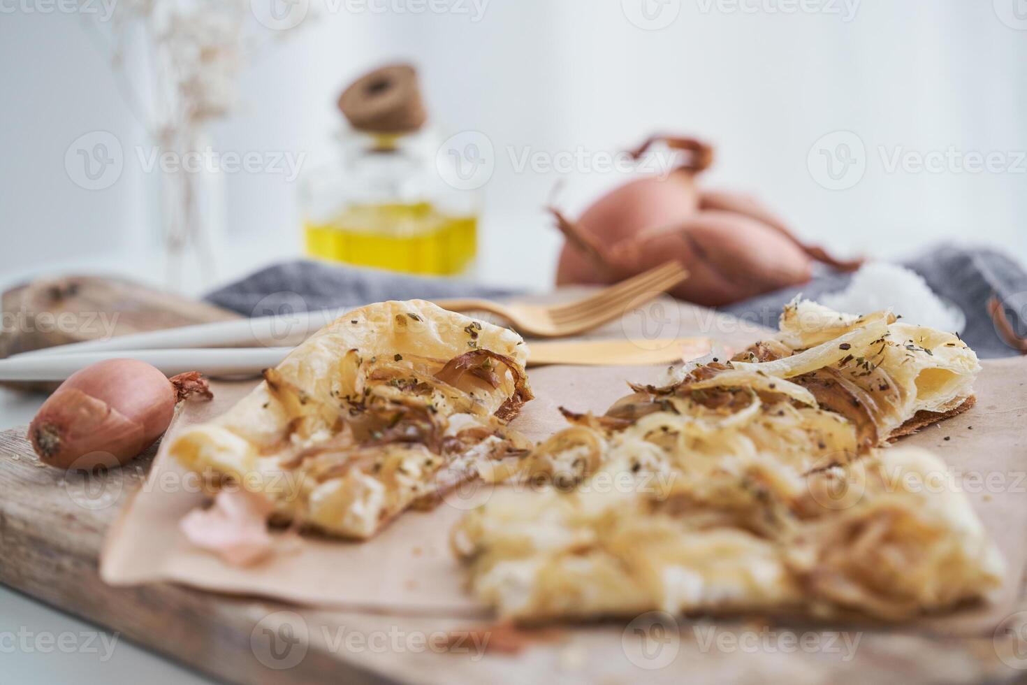 Slices of tart with onion photo