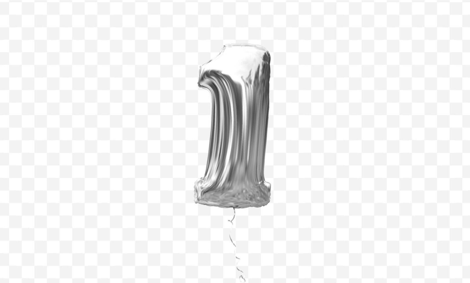 Silver number one balloon with shiny reflective surface. Perfect for birthdays, anniversaries, festive and anniversary celebrations. Party decoration graphic element. illustration vector