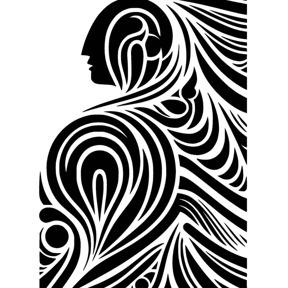 A black and white abstract design with a woman's head vector