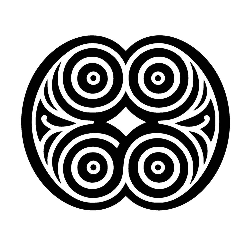 A black and white logo with two circular designs vector