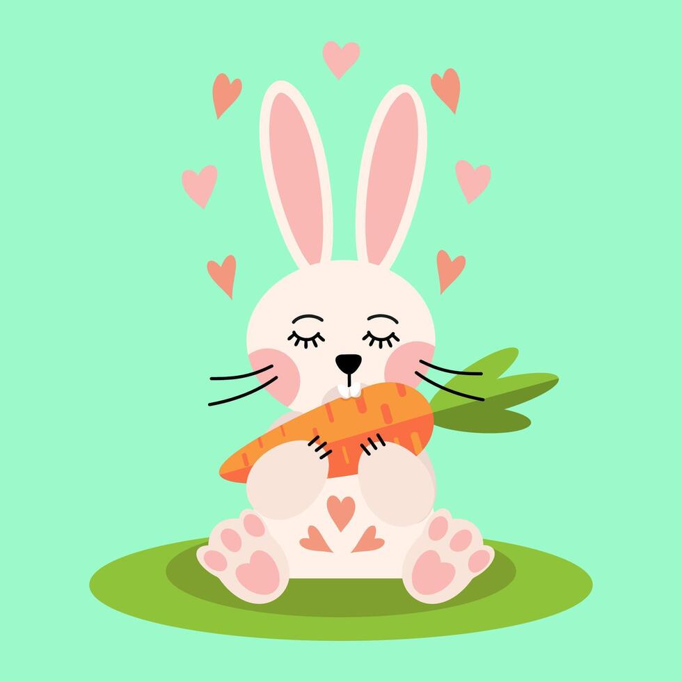 Funny Rabbit Cute Cartoon Bunny Eating Carrot vector