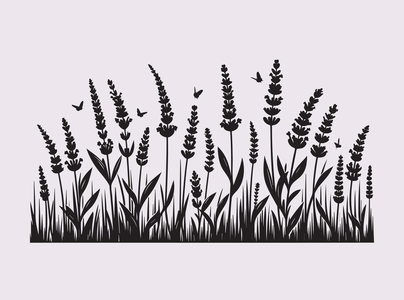 Artistic Black Lavender Flowers Silhouette for Decorative and Minimalist Art vector