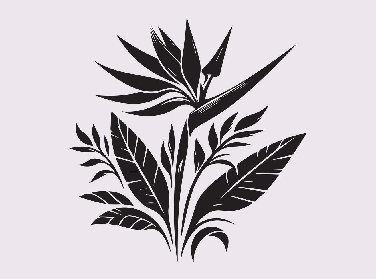 Artistic Black Silhouette of Tropical Bird of Paradise Flower Design vector