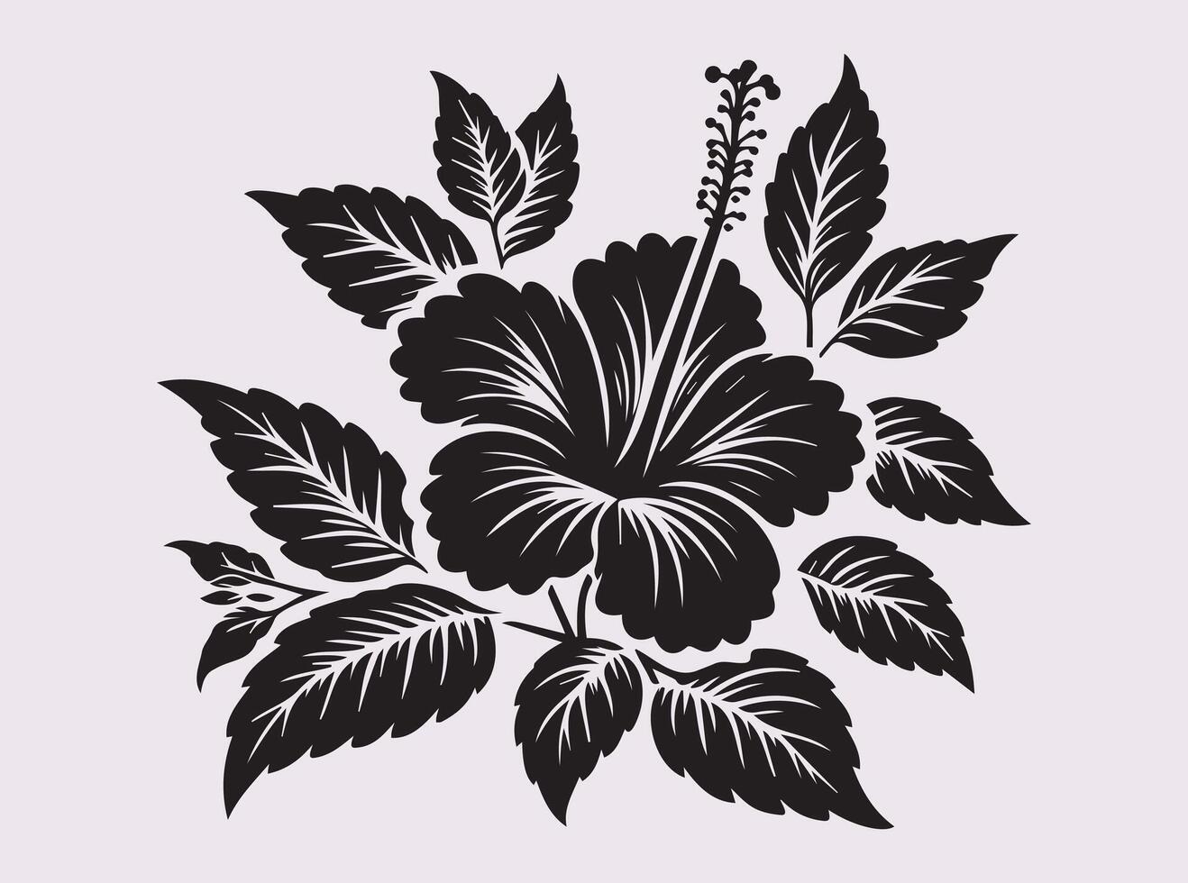 Stylish Black Hibiscus Silhouette for Floral Patterns and Designs vector