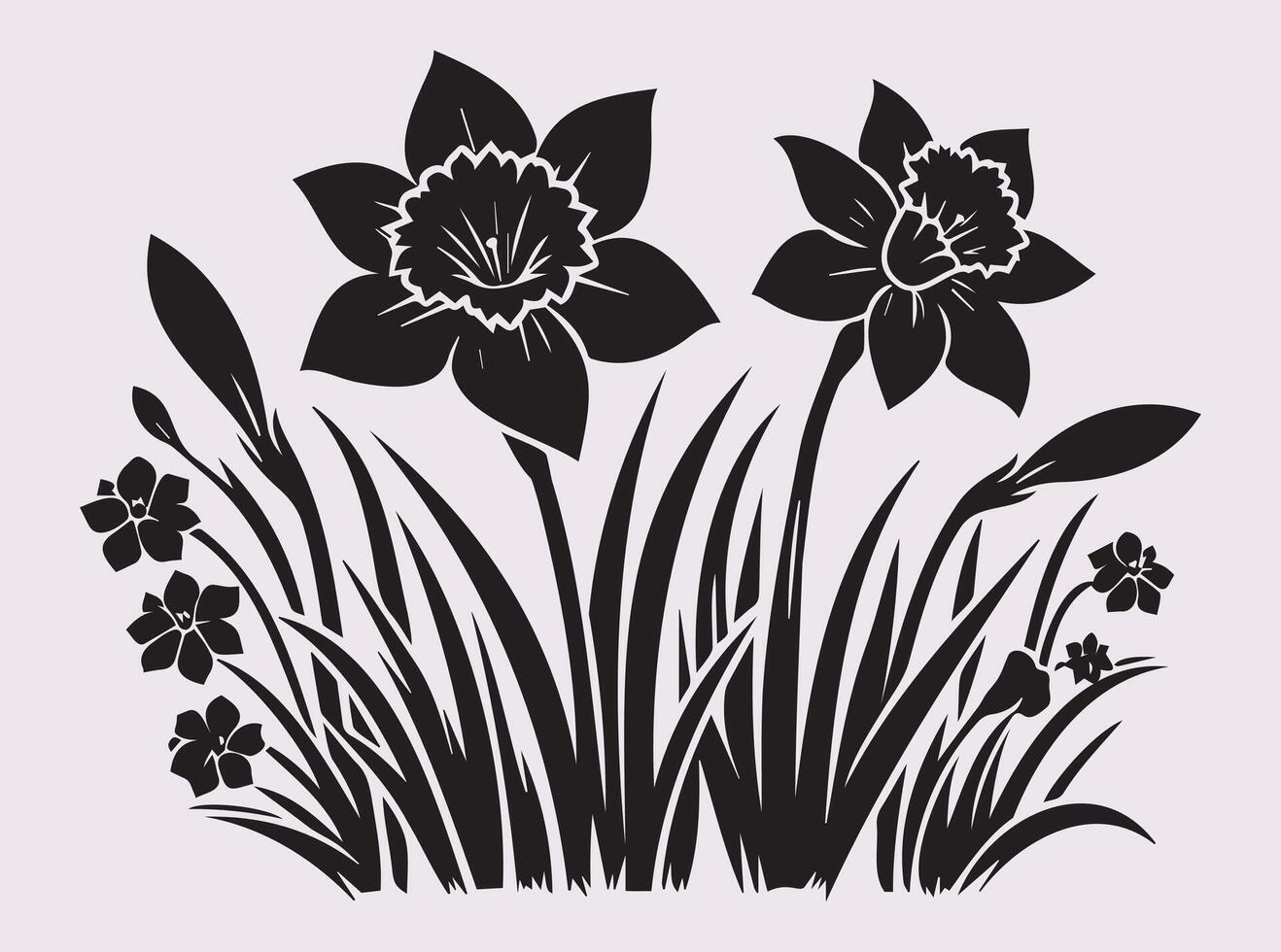 Elegant Black Daffodil Flower Silhouette for Botanical and Nature Themed Artwork vector