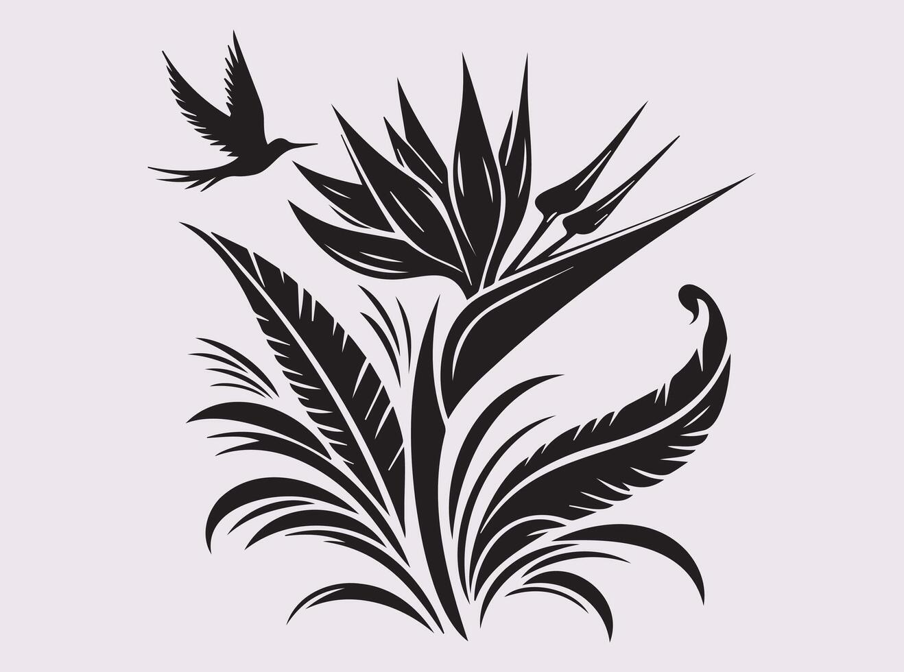 Sophisticated Black Silhouette of Bird of Paradise Flower for Artists vector