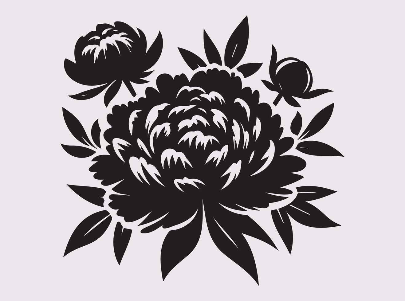 Beautiful Black Peony Flower Silhouette for Creative Botanical Artwork and Prints vector