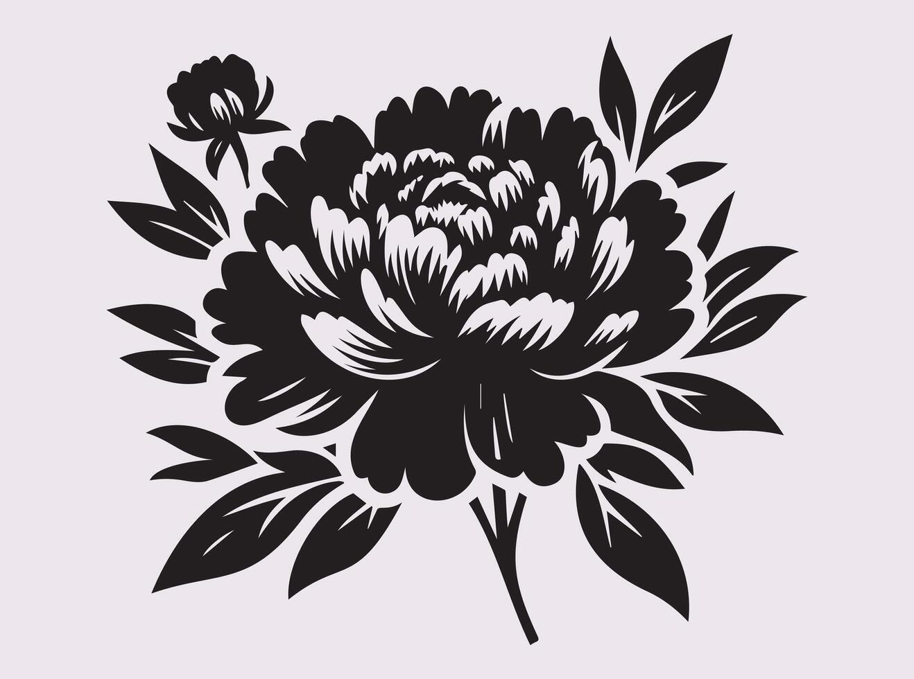 Decorative Black Peony Flower Silhouette for Stylish Artwork vector