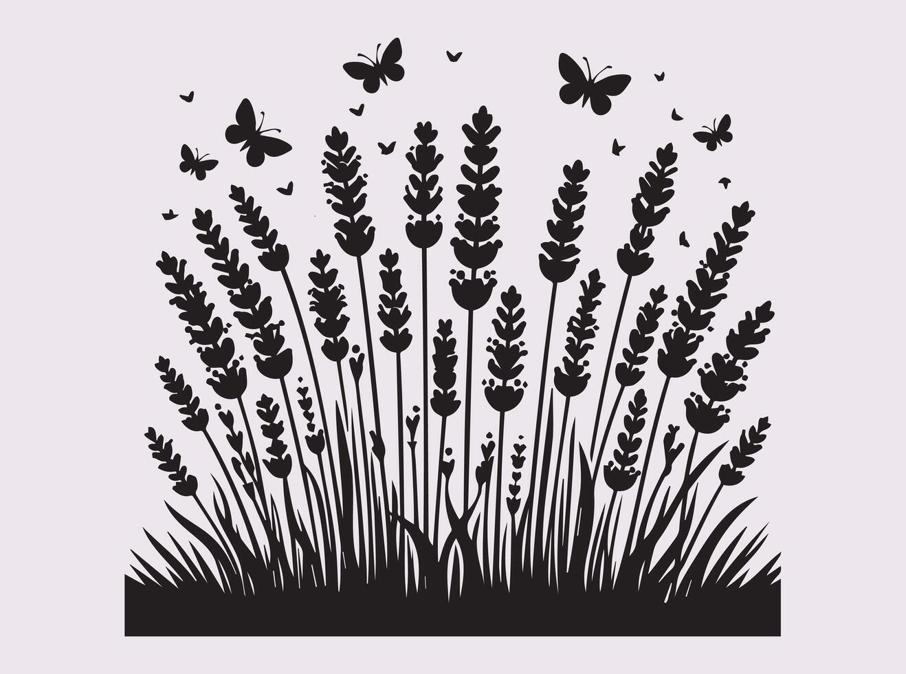 Classic Black Lavender Flowers Silhouette for Timeless Botanical Artwork vector