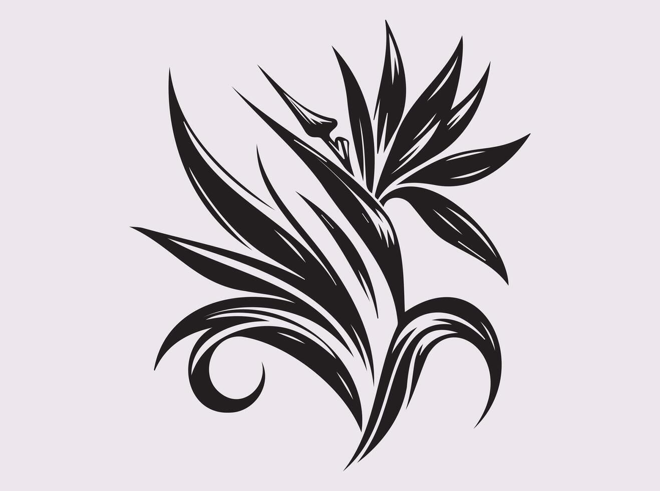 Stunning Black Silhouette of Tropical Bird of Paradise Flower Art vector