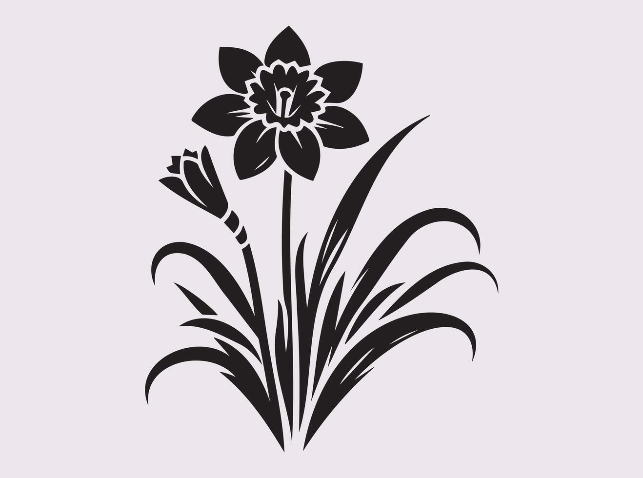 Stunning Black Daffodil Flower Silhouette for Elegant Invitations and Stationery vector