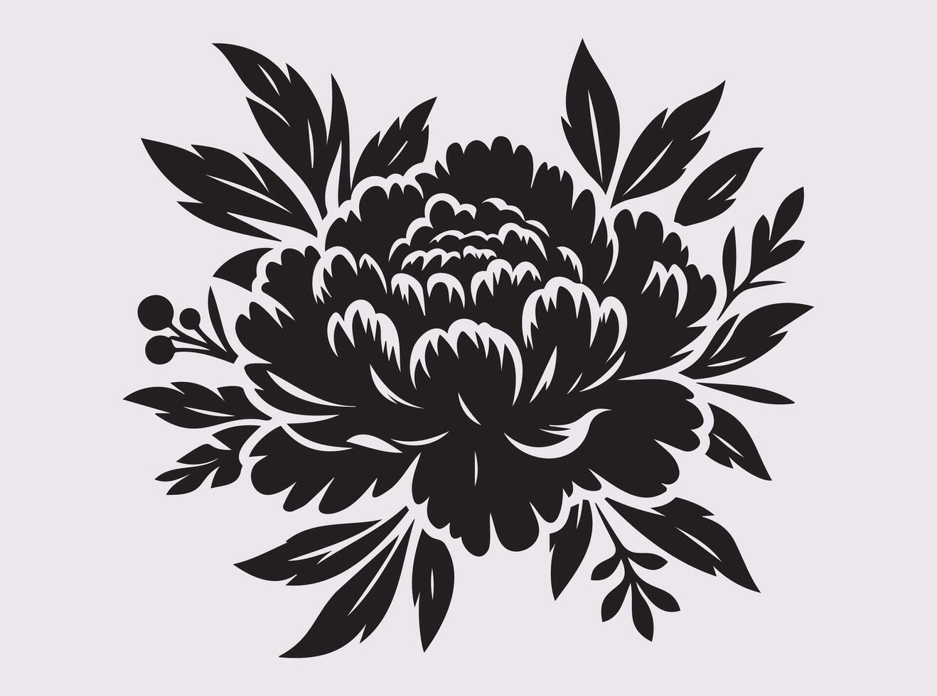 Intricate Black Peony Flower Silhouette for Floral Art Designs vector