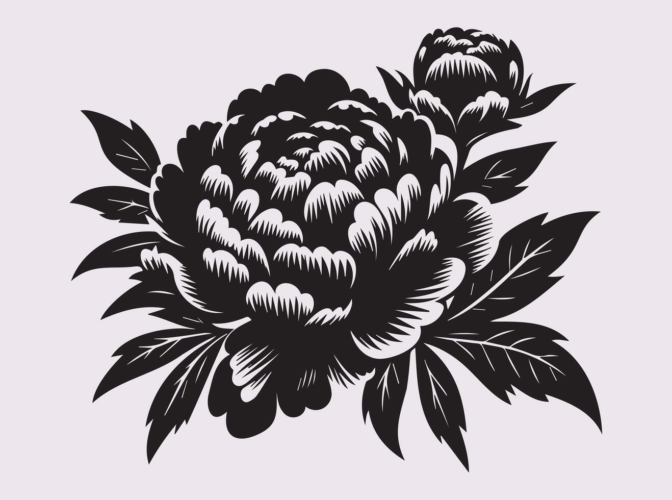 Graceful Black Peony Flower Silhouette for Floral Art and Design Ideas vector