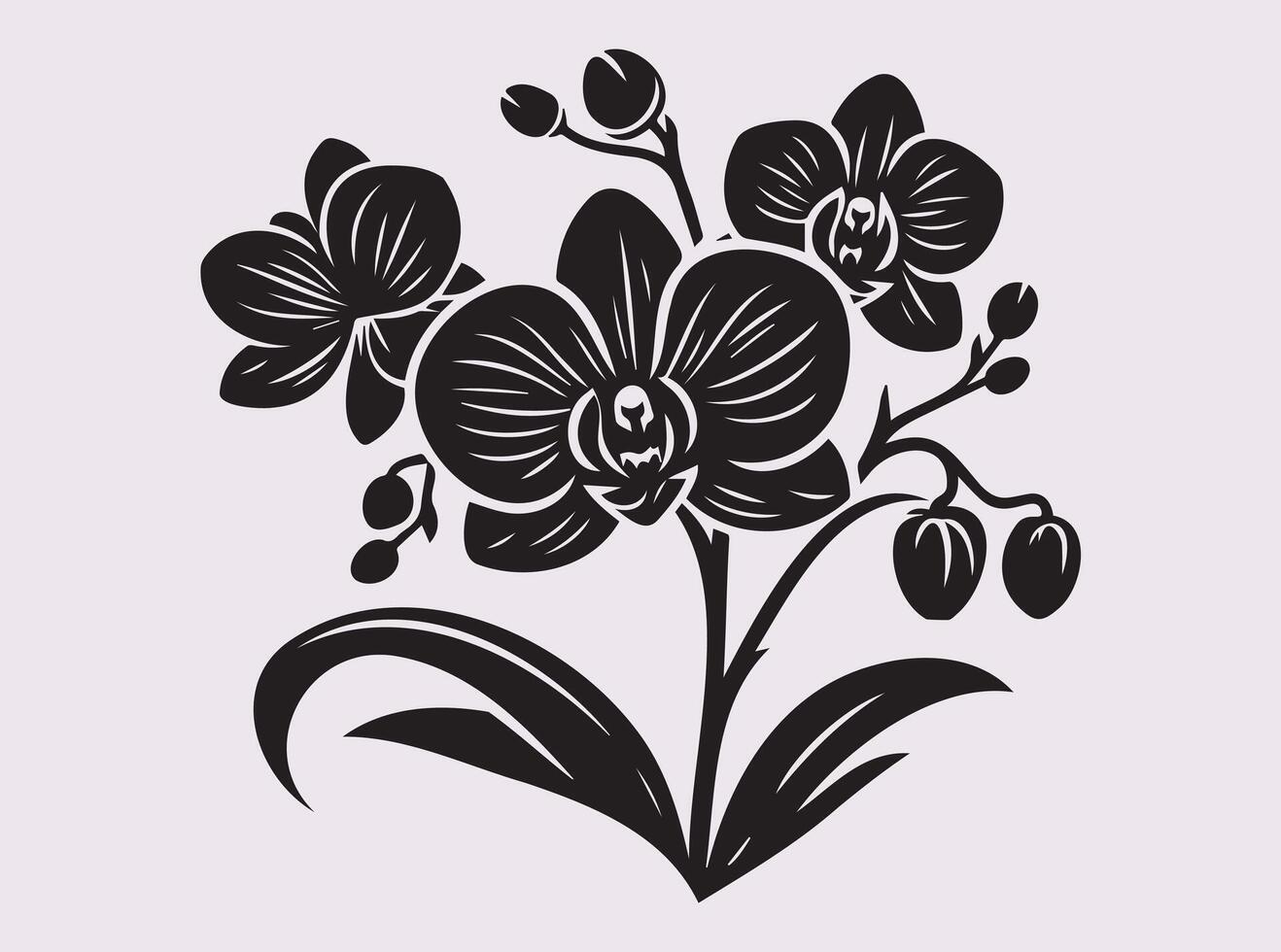 Minimalist Orchid Silhouette with a Stylish Floral Look in Monochrome Art vector