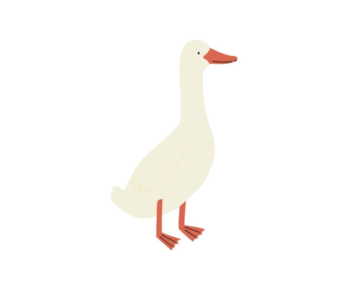 A simple and minimalistic digital illustration of a white goose standing on two legs. The goose drawn in modern flat design with soft pastel colors. vector