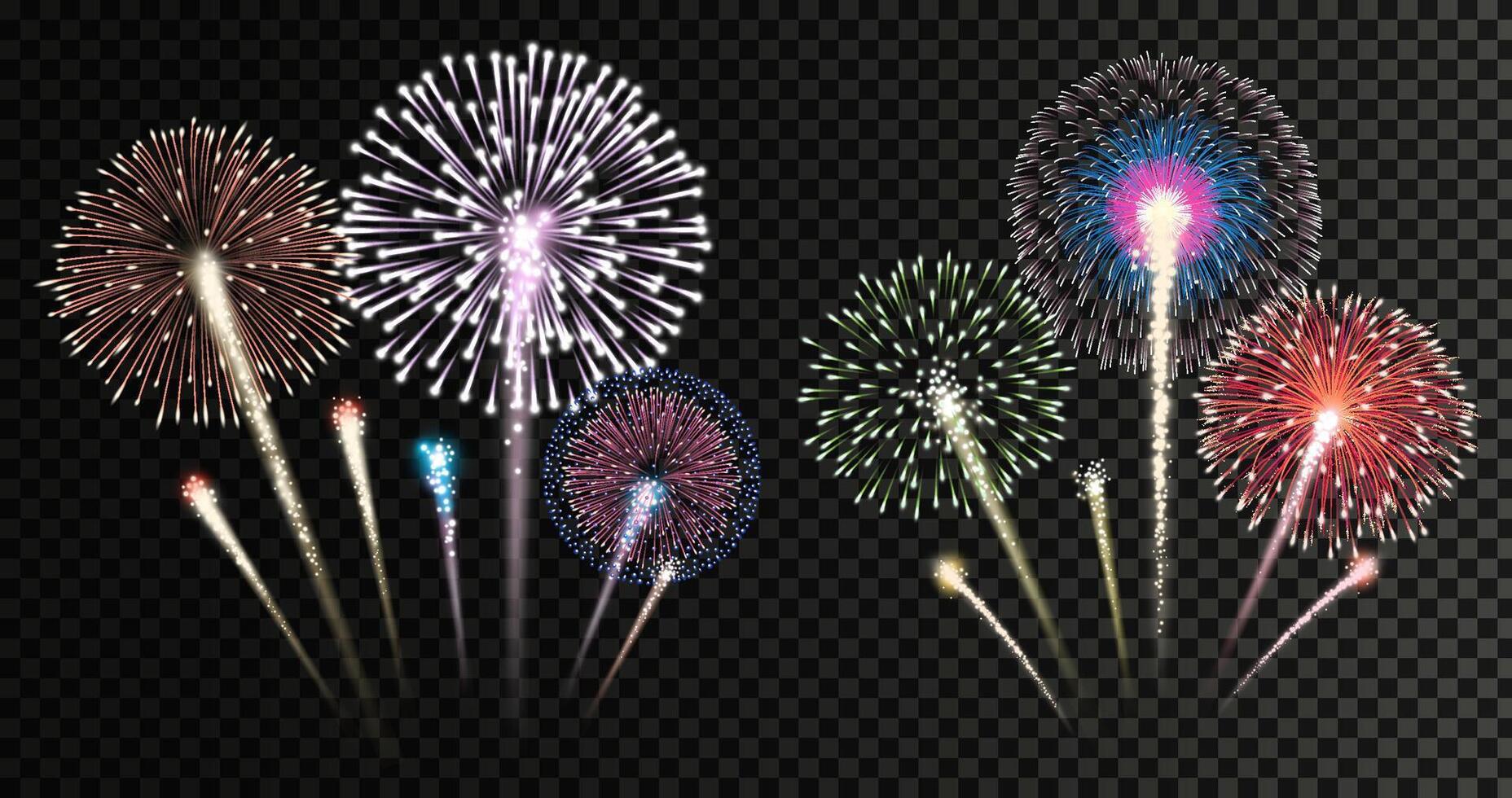 Two groups of realistic fireworks celebration isolated vector