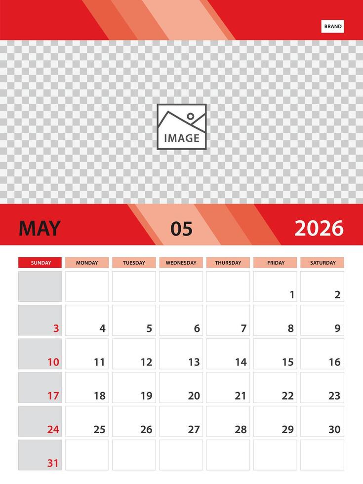 MAY 2026 year template, calendar 2026 design, wall calendar 2026 vector