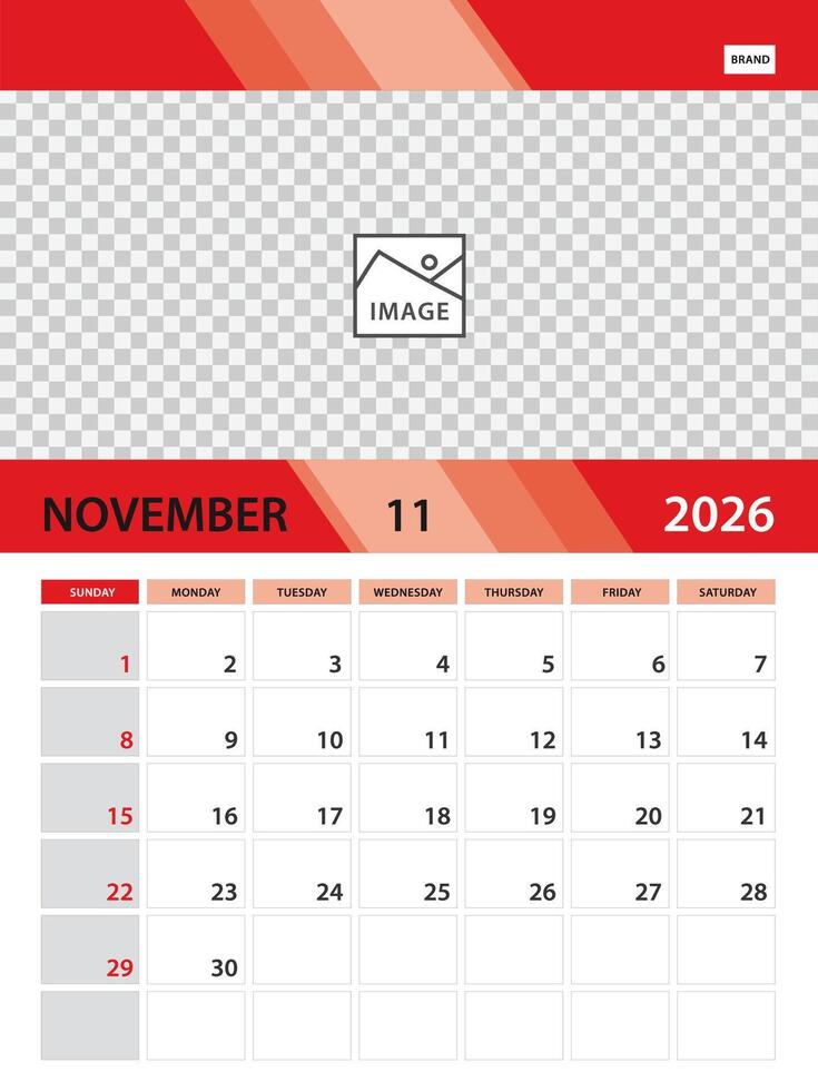 NOVEMBER 2026 year template, calendar 2026 design, wall calendar 2026 vector