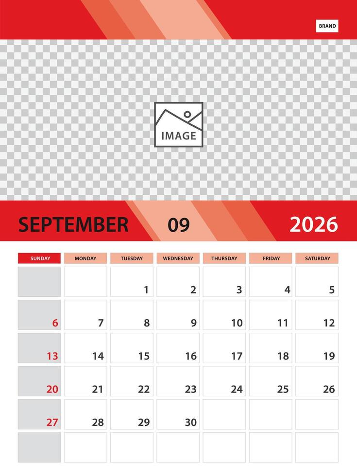 SEPTEMBER 2026 year template, calendar 2026 design, wall calendar 2026 vector
