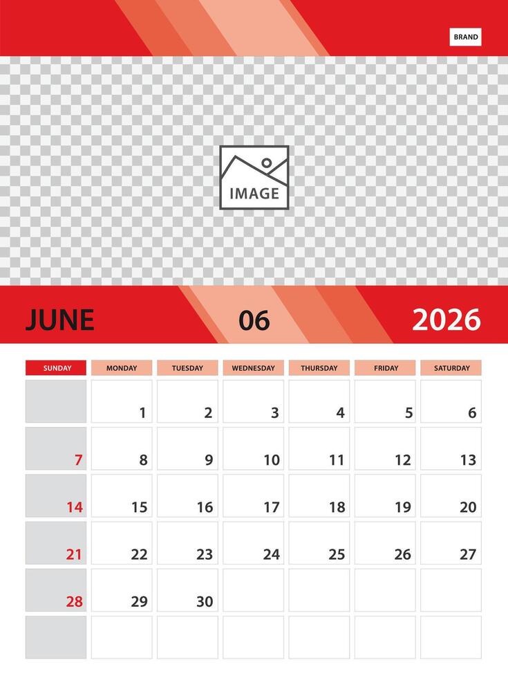 JUNE 2026 year template, calendar 2026 design, wall calendar 2026 vector