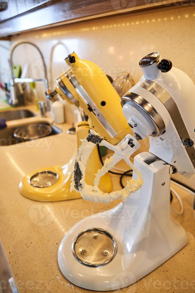 Vintage mixers on kitchen counter photo
