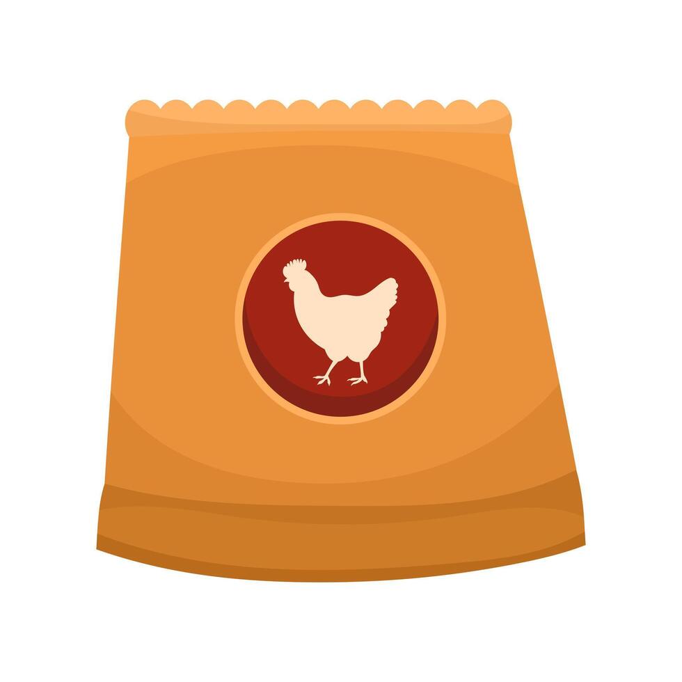 Paper packaging chicken feed, simple illustration of a bag of food for animals on a farm. Ideal for agriculture, farm and animal husbandry themes. vector