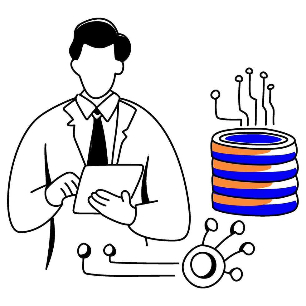 showing data scientists, cloud tech, AI, and cybersecurity. Ideal for tech UI vector