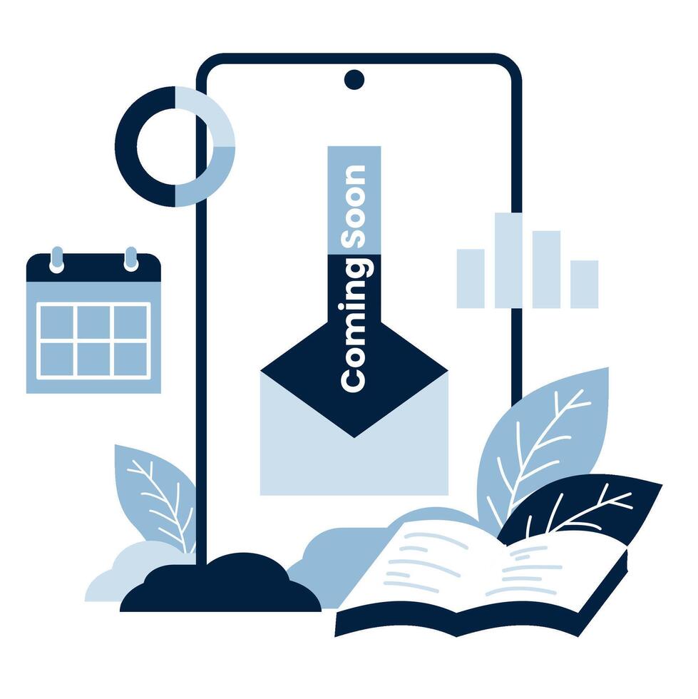 Mobile App Launch Smartphone with calendar and Coming Soon, signifying an upcoming mobile release or event. Perfect for app developers, tech promotions vector