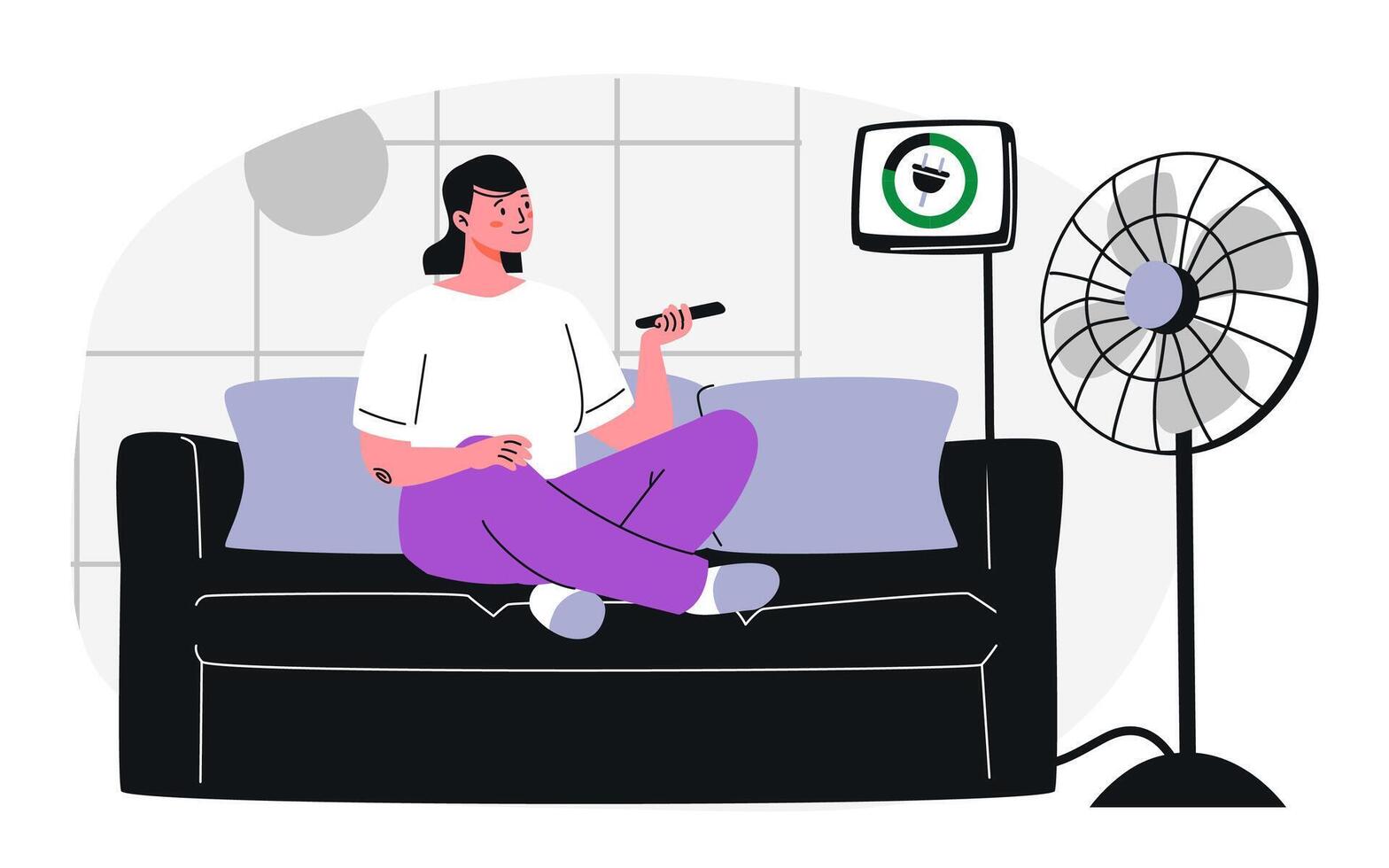 Smart Home Automation, Woman Remotely Controls Fan vector