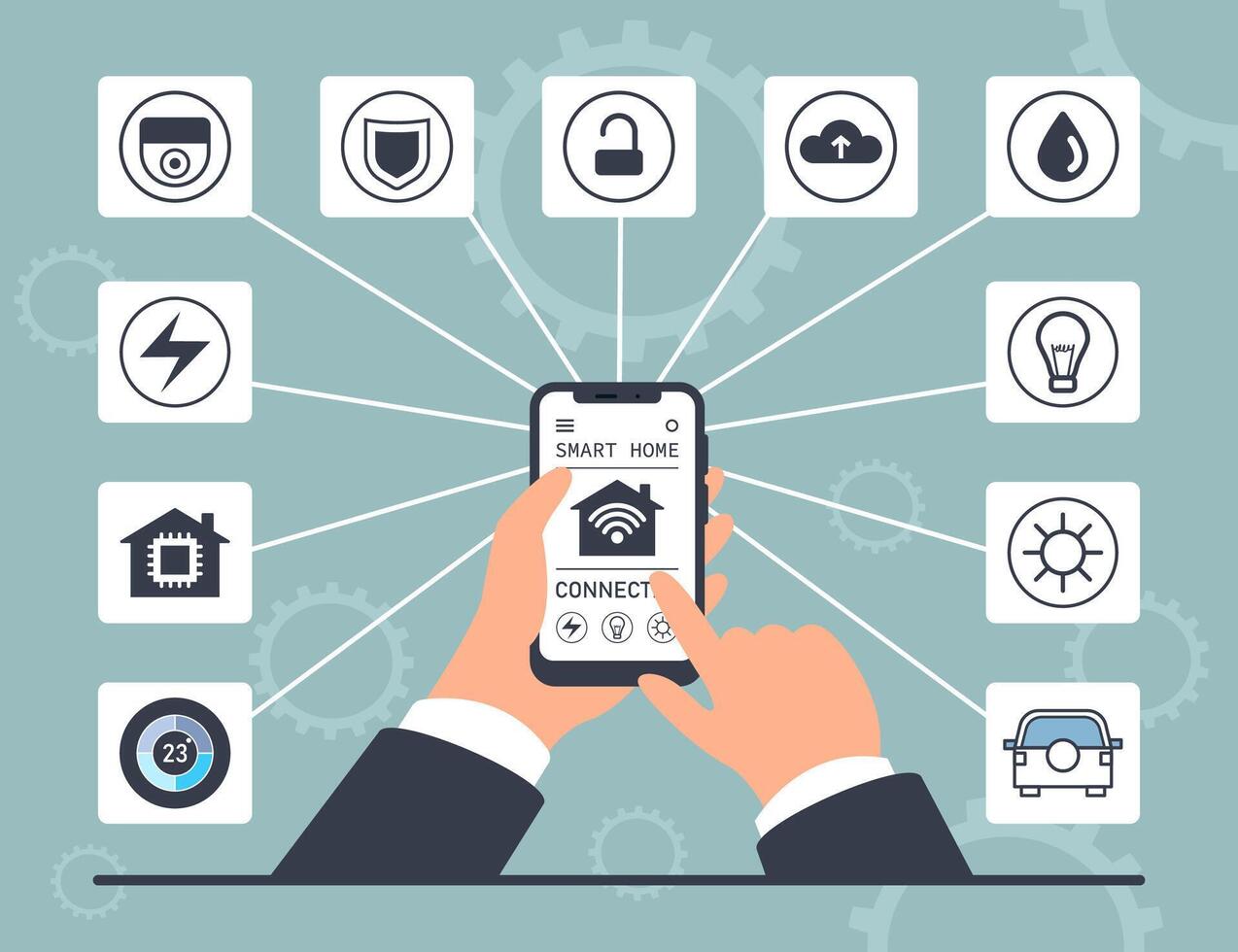 Smart Home System Control via Mobile Phone Banner. vector