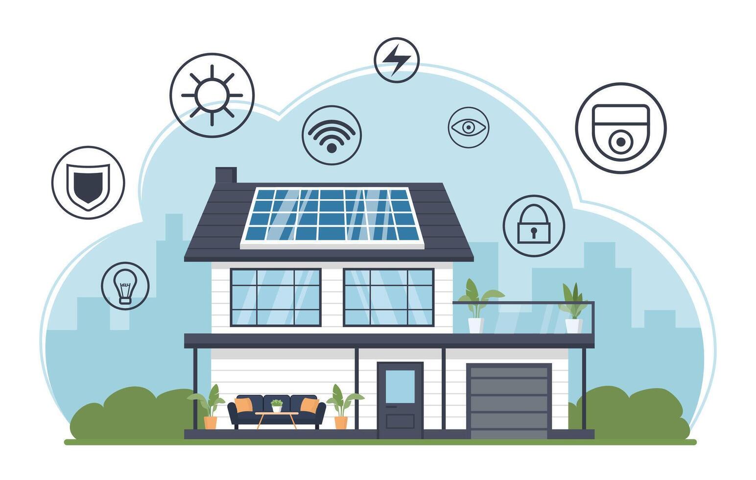Smart Home with Automation System and Solar Energy vector