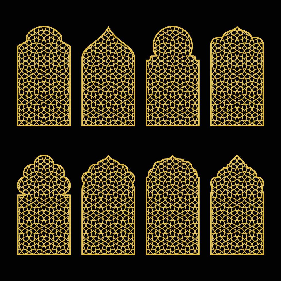 gold islamic geometric ornament window vector