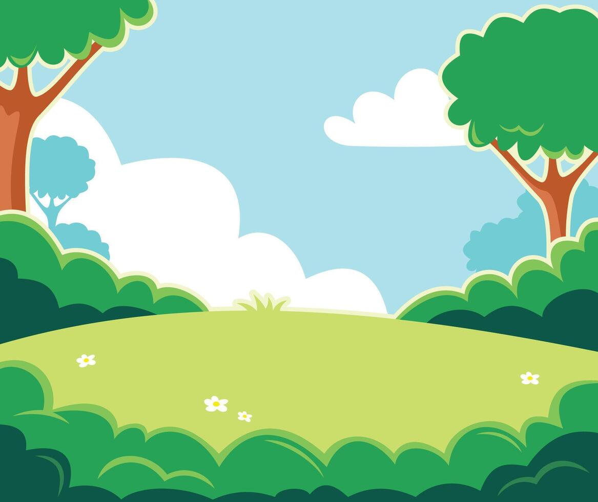 flat cartoon green park background vector