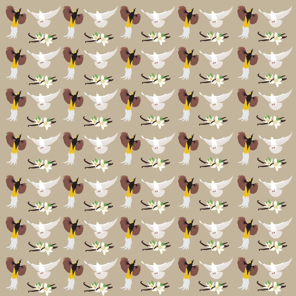 bird of paradise, dove with vanilla as a pattern background vector