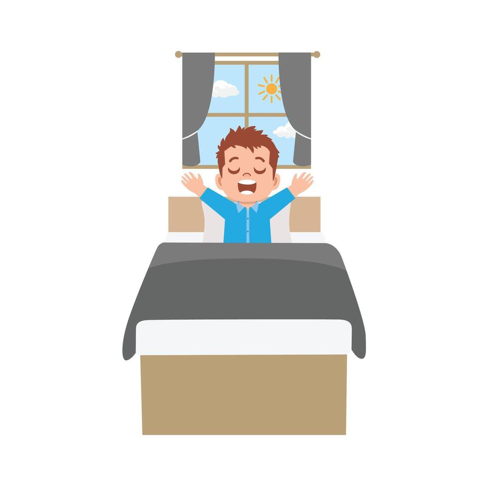 young boy waking up in the morning vector
