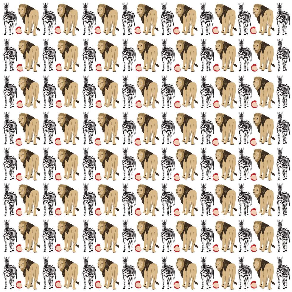 lion, zebra with fruit as a pattern background vector