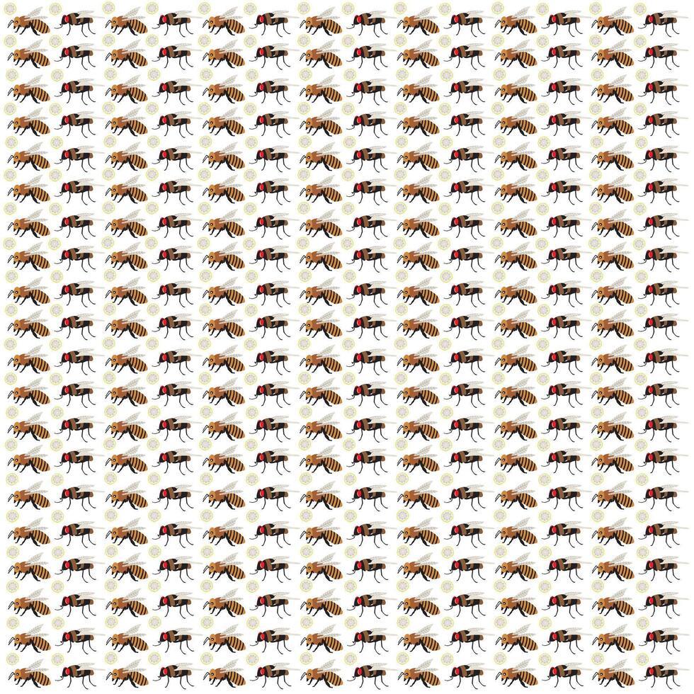 bees, flies with fruit as a pattern background vector