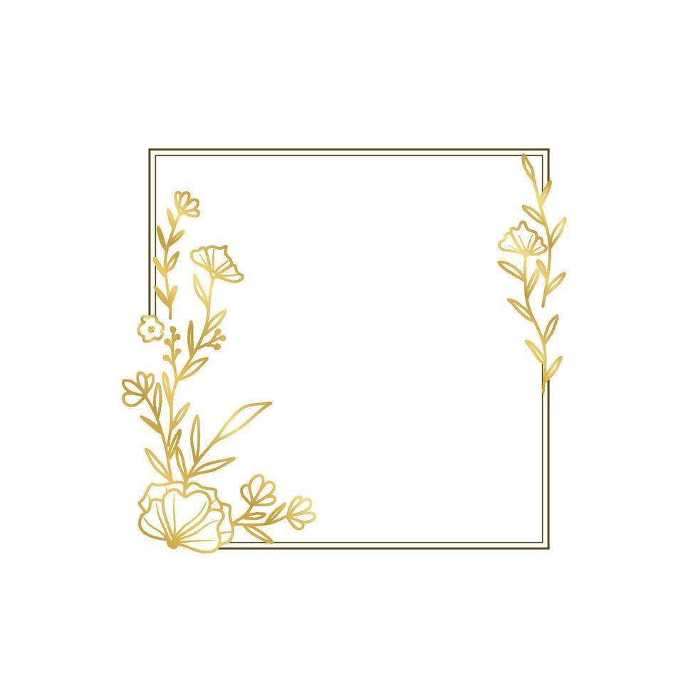 Elegant Gold Floral Square Frame Botanical Design vector