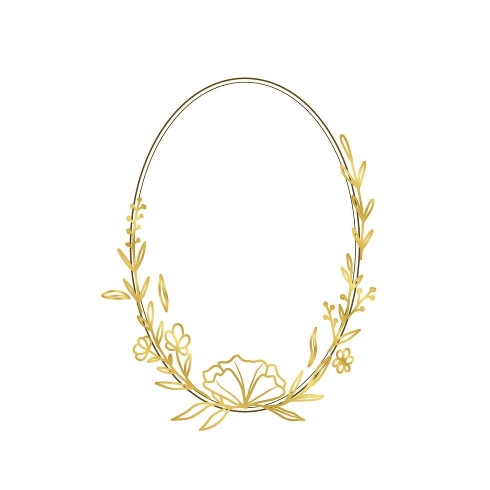 Minimalist Gold Oval Frame Simple Floral Outline Design vector