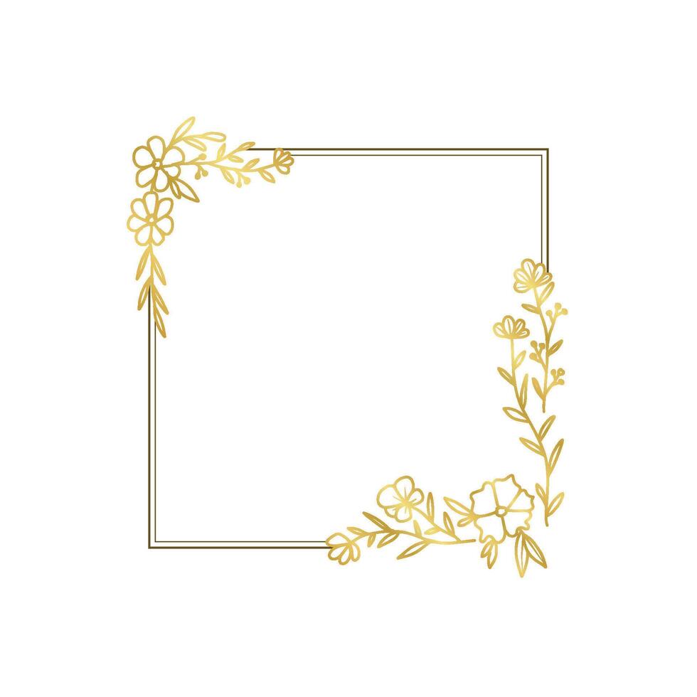 Golden Botanical Corner Frame with Square Shape vector