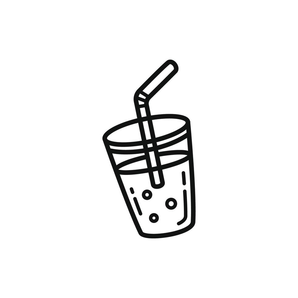 Simple Line Art Iced Drink Glass with Straw Icon vector