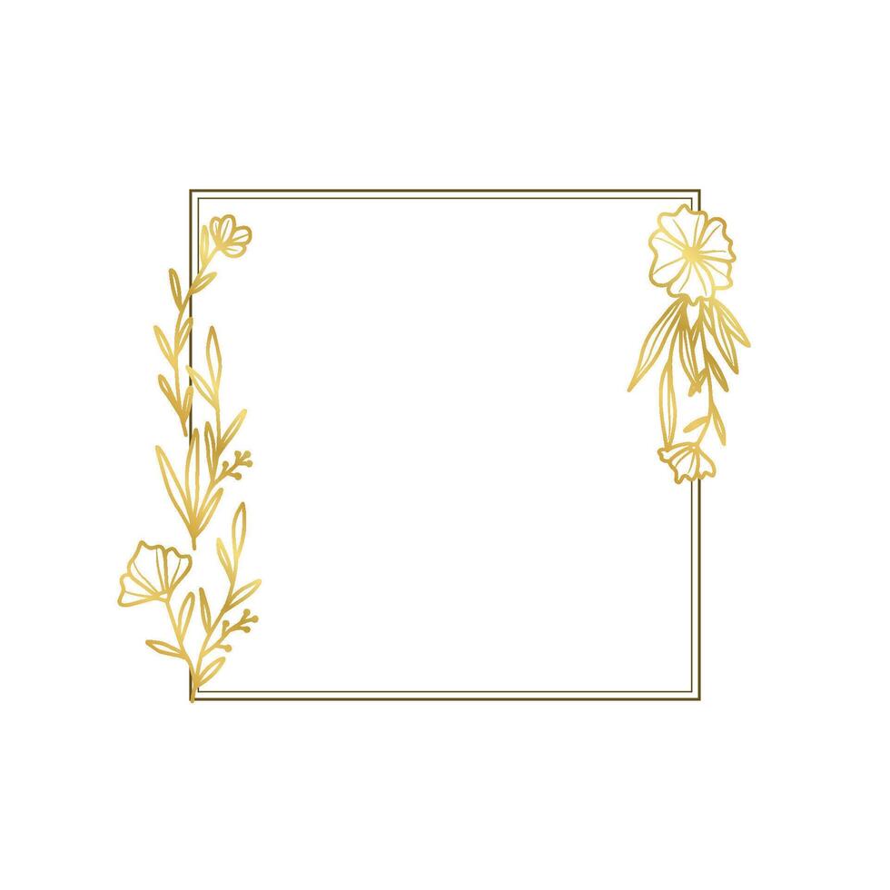 Rustic Gold Line Floral Square Outline Frame vector