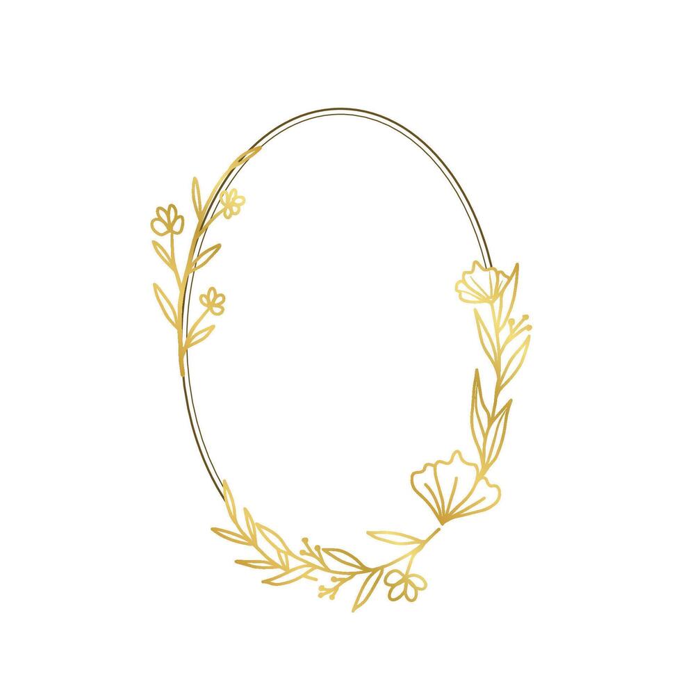 Golden Floral Oval Frame Elegant Botanical Border Design vector