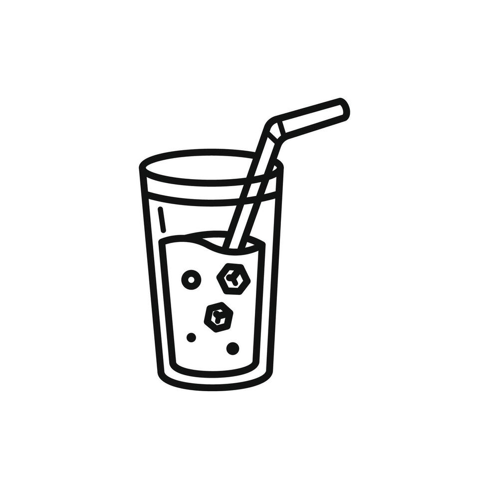 Simple Iced Drink Glass with Straw Outline Illustration vector