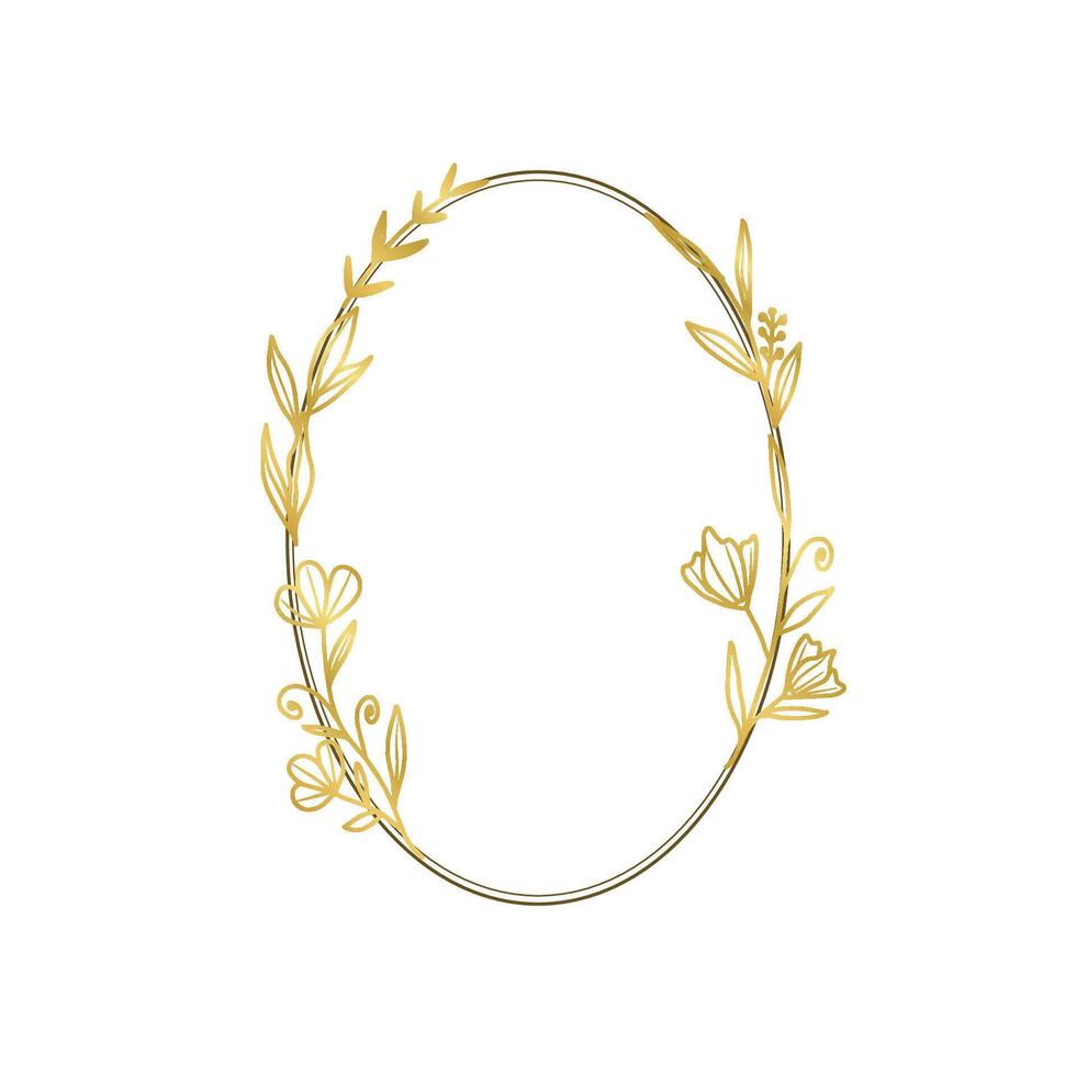Golden Floral Oval Frame Elegant Botanical Border vector